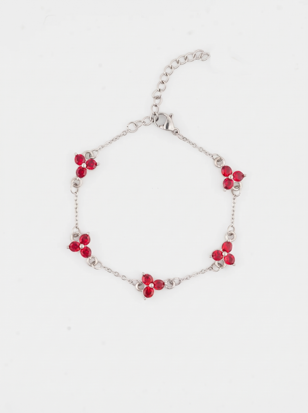 Ruby Clover Bracelet in Stainless Steel
